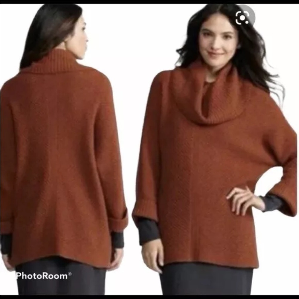 Eileen Fisher Oversized Yak Wool Cowl Neck Sweater chunky Large burnt orange